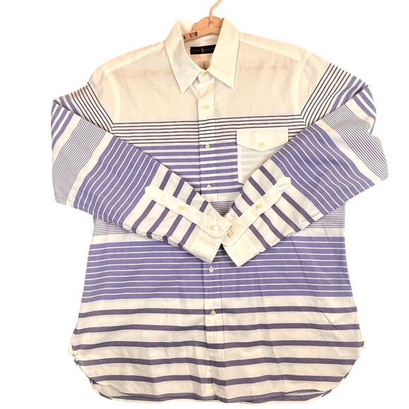 Ralph Lauren Mens XL White & Blue Striped Button Down Long Sleeve Dress Shirt - Picture 1 of 11